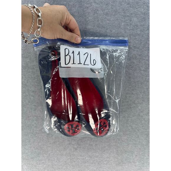 Tory Burch Womens sz 8.5 Minnie Travel Ballet Flat Navy Nantucket Red EUC - Picture 11 of 11